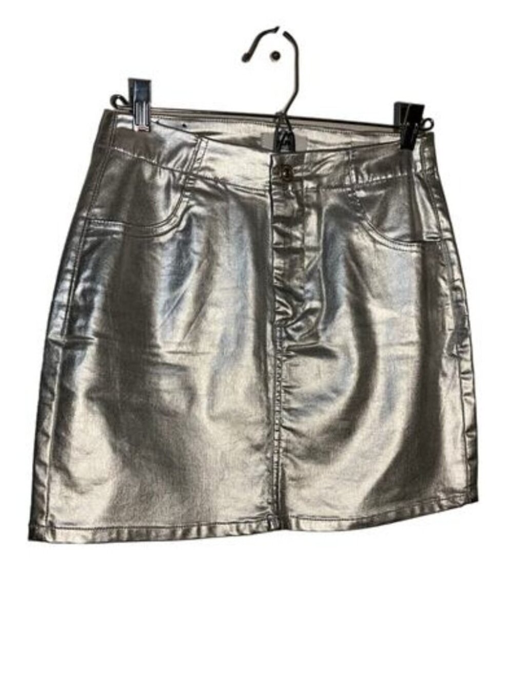 Metalic silver high rise mini skirt